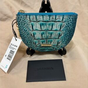 Brahmin Turquoise Crocodile Embossed Cosmetic Case